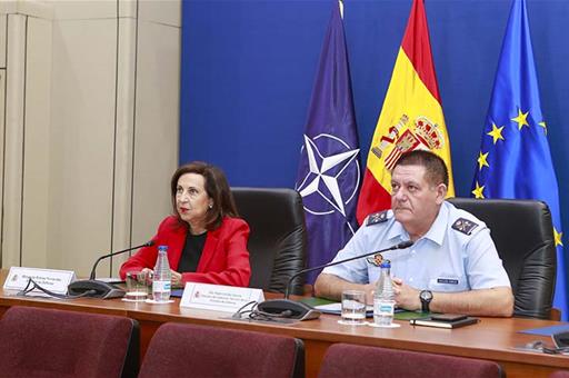 La ministra de Defensa en funciones, Margarita Robles, durante la videoconferencia