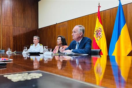 La ministra de Defensa, Margarita Robles, en el transcurso de la videoconferencia