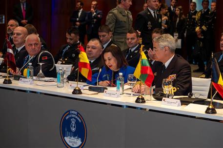 La ministra Margarita Robles interviene en el foro estratégico "Chiefs of European Navies Meeting", en Madrid.