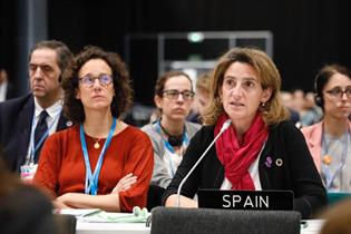 La ministra para la Transición Ecológica en funciones, Teresa Ribera. interviene en la COP25