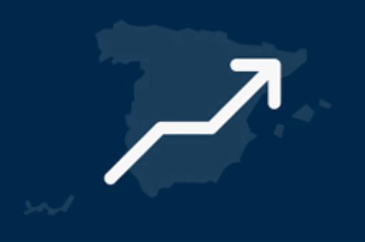 Mapa de España con una flecha al alza.