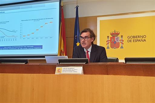 Carlos San Basilio, secretario general del Tesoro, presentando el Programa de emisiones de 2019