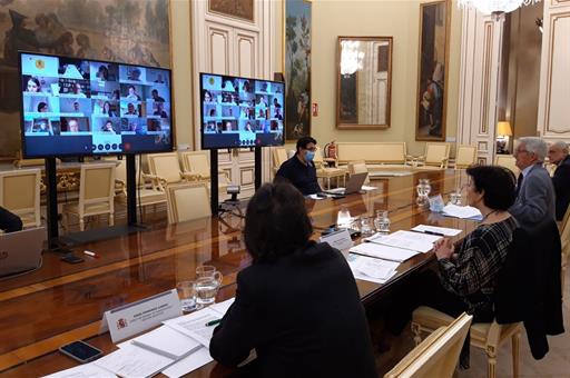 Isabel Celaá y Manuel Castells durante la videoconferencia