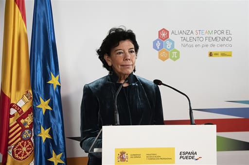 Isabel Celaá, durante la presentación de la ‘Alianza STEAM por el talento femenino. Niñas en pie de ciencia’