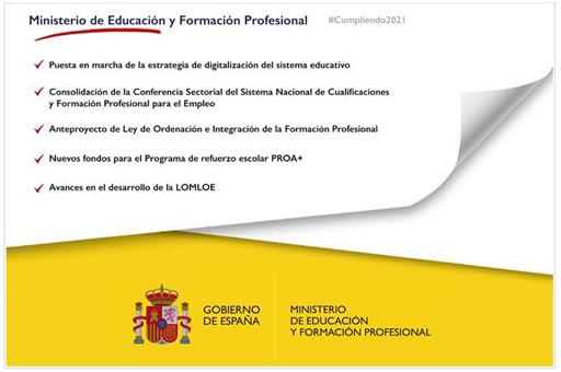 Portada del informe de rendición de cuentas del Gobierno de España con los datos del Ministerio de Educación y F.P.