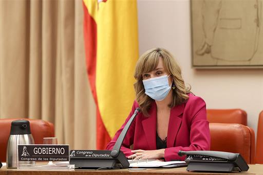 Pilar Alegría durante su comparecencia en el Congreso de los Diputados