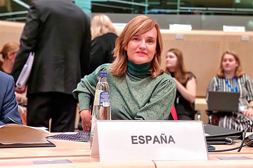 La ministra Pilar Alegría, en el Consejo de Ministros de Educación de la Unión Europea