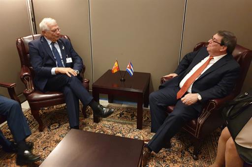 Josep Borrell durante la reunión con su homólogo cubano, Bruno Eduardo Rodríguez Parrilla
