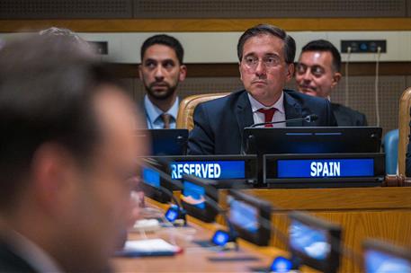 El ministro de Asuntos Exteriores, Unión Europea y Cooperación, José Manuel Albares, en la sede de las Naciones Unidas 
