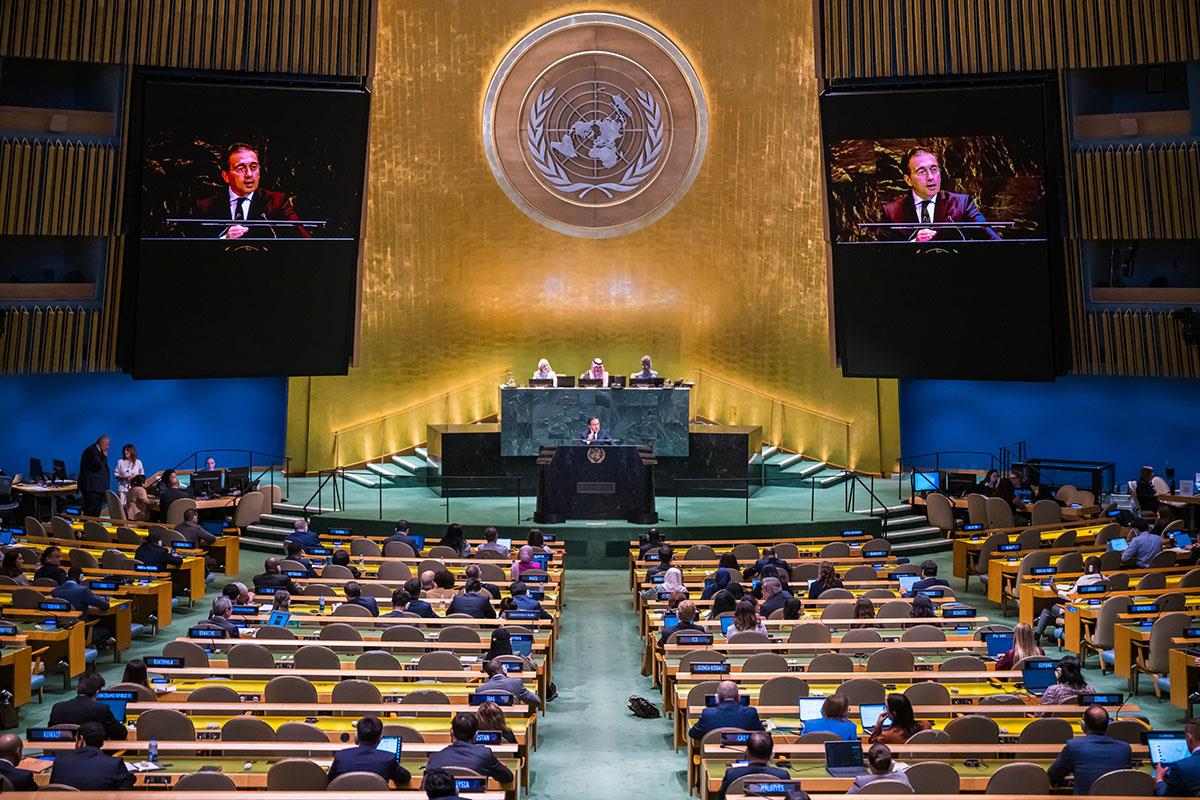 El ministro de Asuntos Exteriores, Unión Europea y Cooperación, José Manuel Albares, durante su intervención en Naciones Unidas
