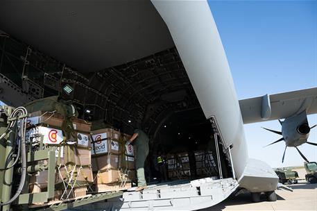 Cargamento de ayuda humanitaria para Gaza en el avión A400 del Ejército del Aire