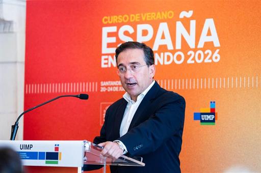 El ministro de Asuntos Exteriores, Unión Europea y Cooperación, José Manuel Albares, durante su intervención.