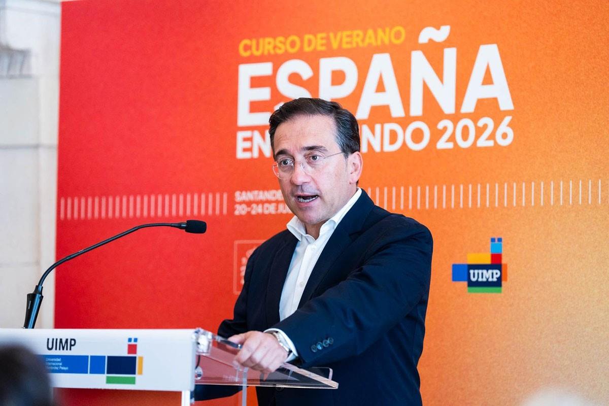 El ministro de Asuntos Exteriores, Unión Europea y Cooperación, José Manuel Albares, durante su intervención.