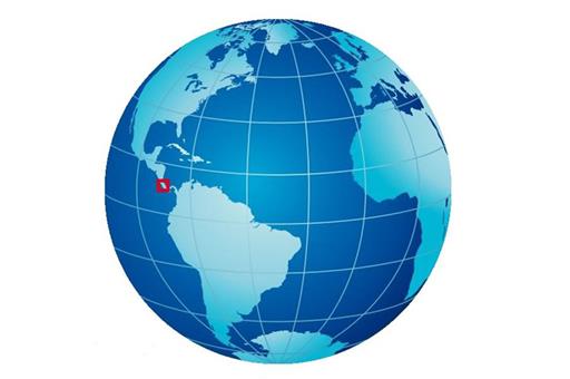 Costa Rica señalada en un mapa mundi