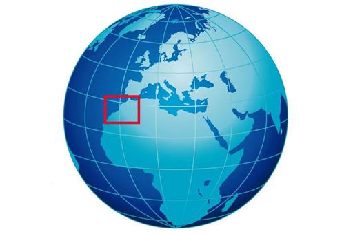 Mapa mundi con la ubicación de Marruecos