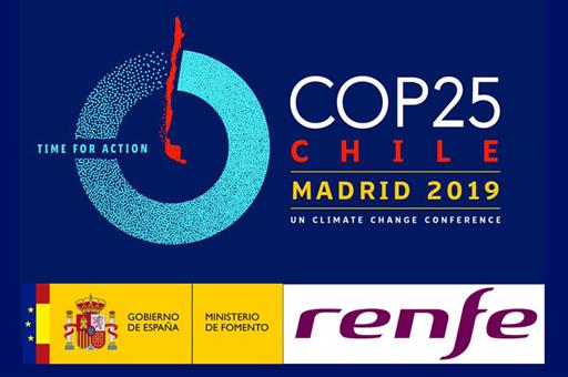 Logos de la Cumbre del Clima COP25, Ministerio de Fomento y Renfe