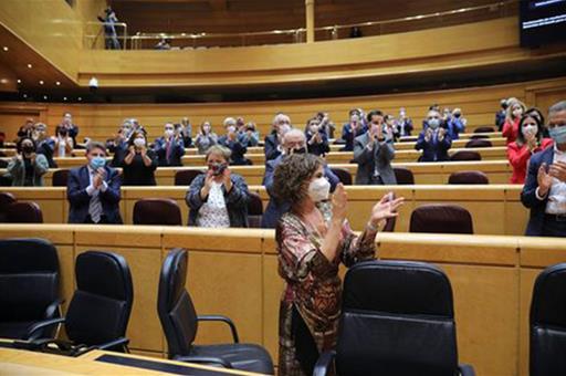 La ministra de Hacienda, María Jesús Montero, tras la aprobación definitiva de los Presupuestos Generales en el Senado