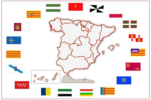 Mapa de España con las banderas autonómicas