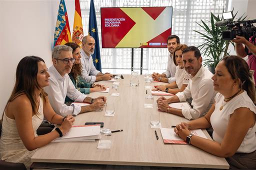 27/08/2026. EDIL DANA Plan. The Minister for Finance, Arcadi España, during the presentation of the EDIL DANA programs, in Mislata (Valencia)