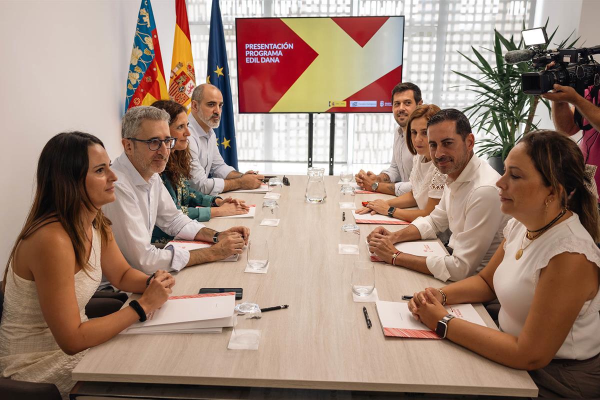 27/08/2026. EDIL DANA Plan. The Minister for Finance, Arcadi España, during the presentation of the EDIL DANA programs, in Mislata (Valencia)