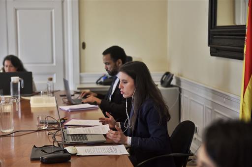 La ministra de Igualdad, Irene Montero, durante la reunión telemática de la Conferencia Sectorial de Igualdad