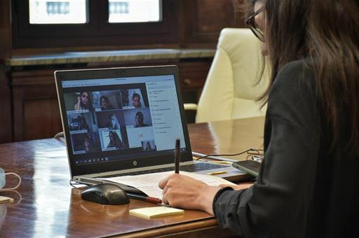 Irene Montero durante la videoconferencia