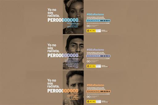Carteles de la campaña "Sí es racismo" para concienciar sobre la discriminación racial