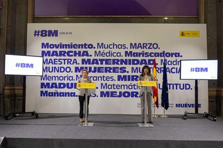  Ana Redondo y Aina Calvo, en la presentación de la campaña del 8M, Día Internacional de las Mujeres.