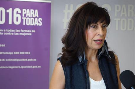 La ministra de Igualdad, Ana Redondo, durante el balance realizado sobre el servicio 016