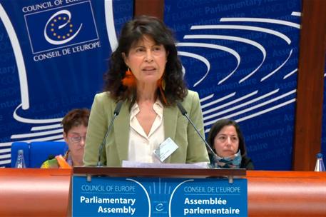 La ministra de Igualdad, Ana Redondo, durante su intervención en el Consejo de Europa.