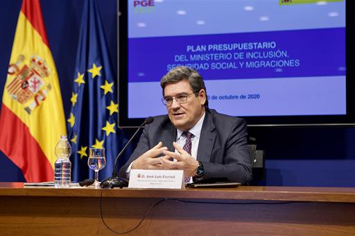 El ministro de Inclusión, Seguridad Social y Migraciones, José Luis Escrivá, durante la presentación de los PGE 2021