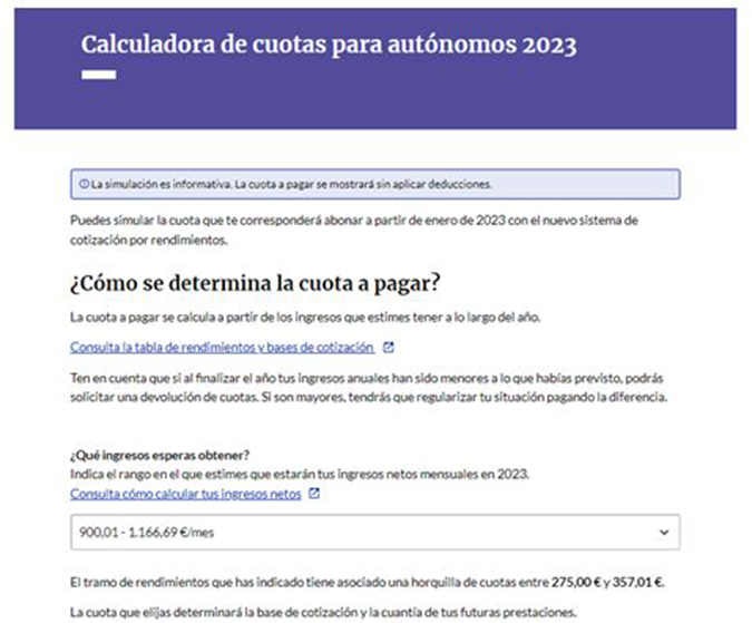 Calculadora de cuotas para autónomos 2023