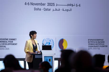 La ministra Elma Saiz interviene en la sesión plenaria de la Cumbre Mundial sobre Desarrollo Social