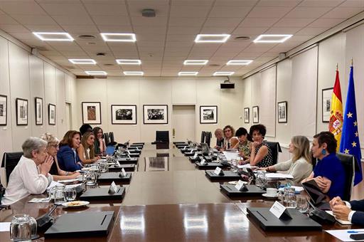 Elma Saiz y Ana Redondo, junto a los asistentes a la reunión del Consejo Asesor de Brecha de Género