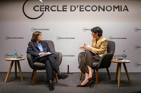 La ministra de Inclusión, Seguridad Social y Migraciones, Elma Saiz, en el jornada organizada por el Cercle d´Economia