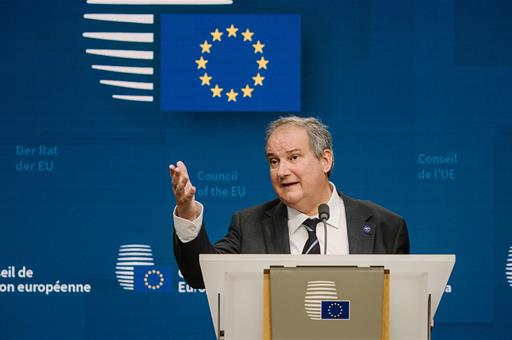 7/12/2023. EU Competitiveness, Internal Market and Industry Council. The Minister for Industry and Tourism, during the press conference afte...