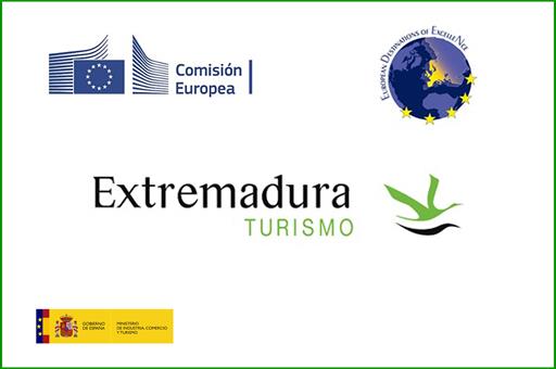 Collage logos Ministerio de Industria, Comercio y Turismo; Turimo de Extremadura; Comisión Europea y EDEN