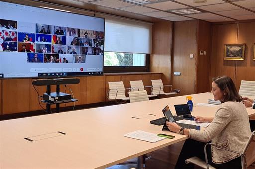 La ministra Reyes Maroto, durante la reunión de los ministros de Turismo del G20