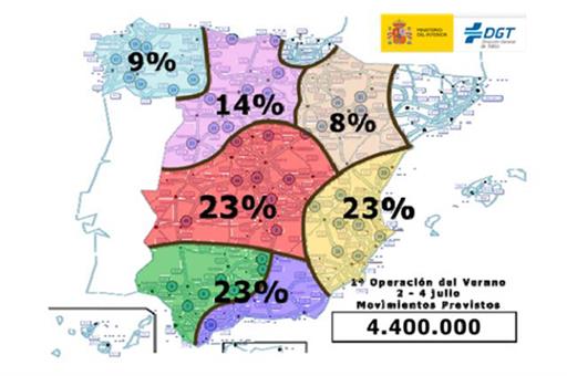 Mapa con la previsión de desplazamientos