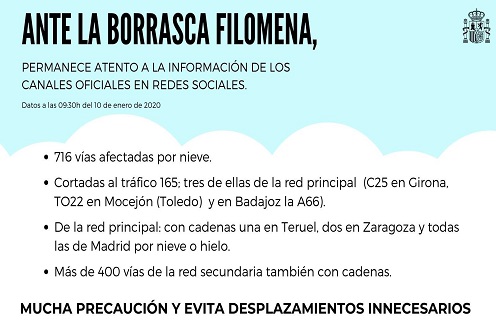 10/01/2021. Información del Ministerio del Interior sobre incidencias y respuestas frente al temporal Filomena