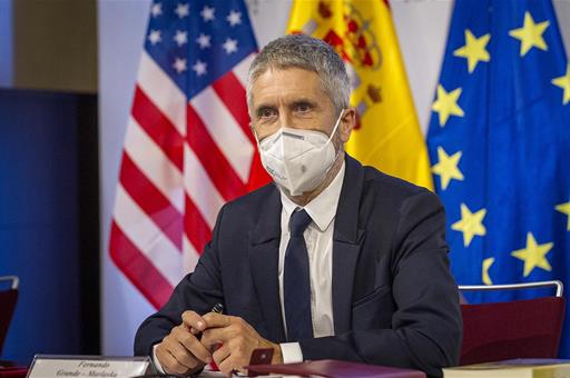 El ministro del Interior, Fernando Grande-Marlaska durante la videoconferencia