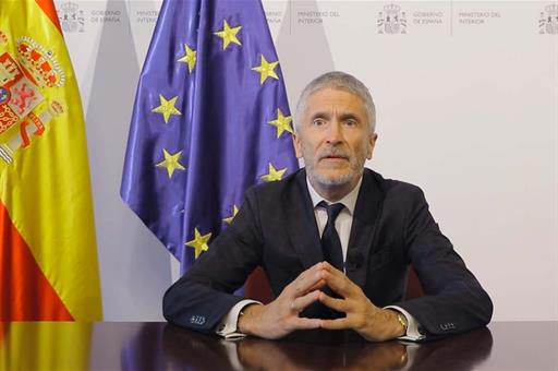 El ministro Fernando Grande-Marlaska, durante la videoconferencia