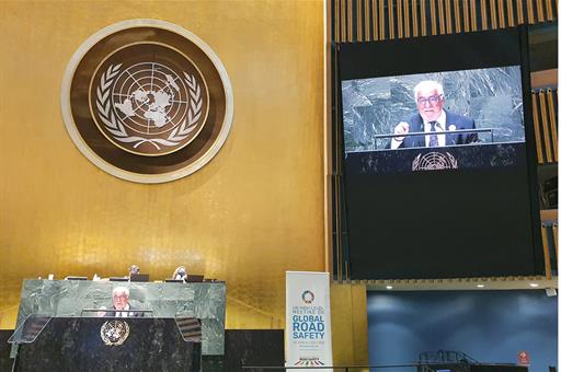 El director general de Tráfico, Pere Navarro, interviene en la Sesión Plenaria de la Asamblea General de Naciones Unidas.