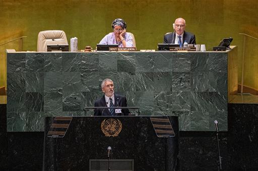 El ministro Fernando Grande-Marlaska durante su intervención en el Congreso Mundial de ONU sobre Víctimas del Terrorismo