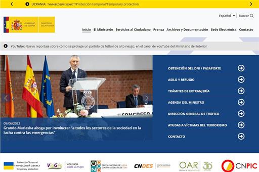 Portada de la nueva página web del Ministerio del Interior