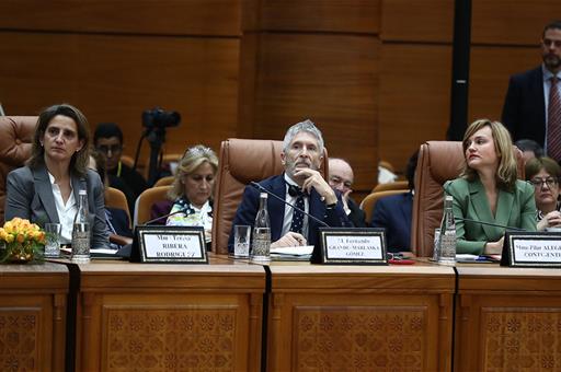 El ministro del Interior, Fernando Grande-Marlaska, duran la sesión plenaria de la Reunión de Alto Nivel España-Marruecos