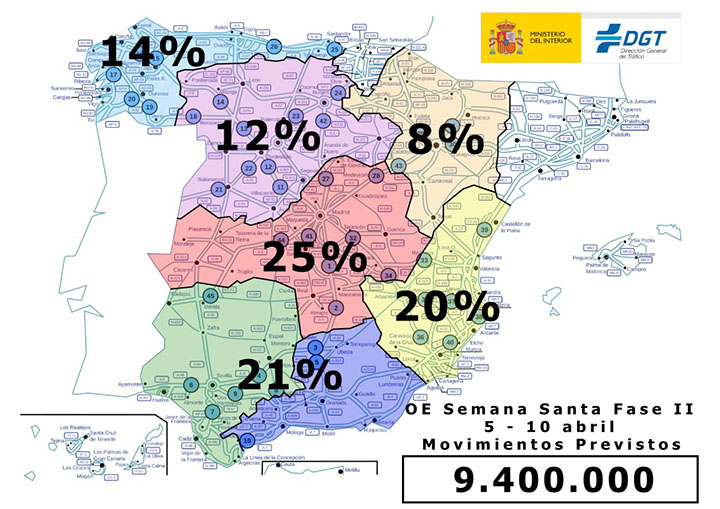 Mapa de desplazamientos previstos