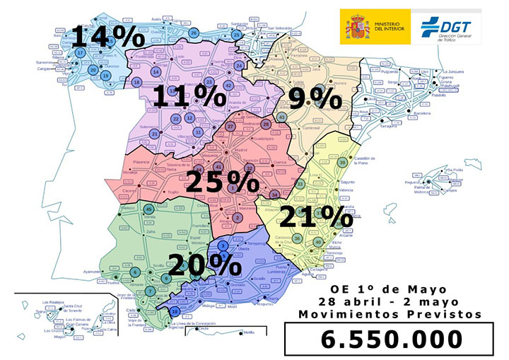 Mapa de desplazamientos previstos