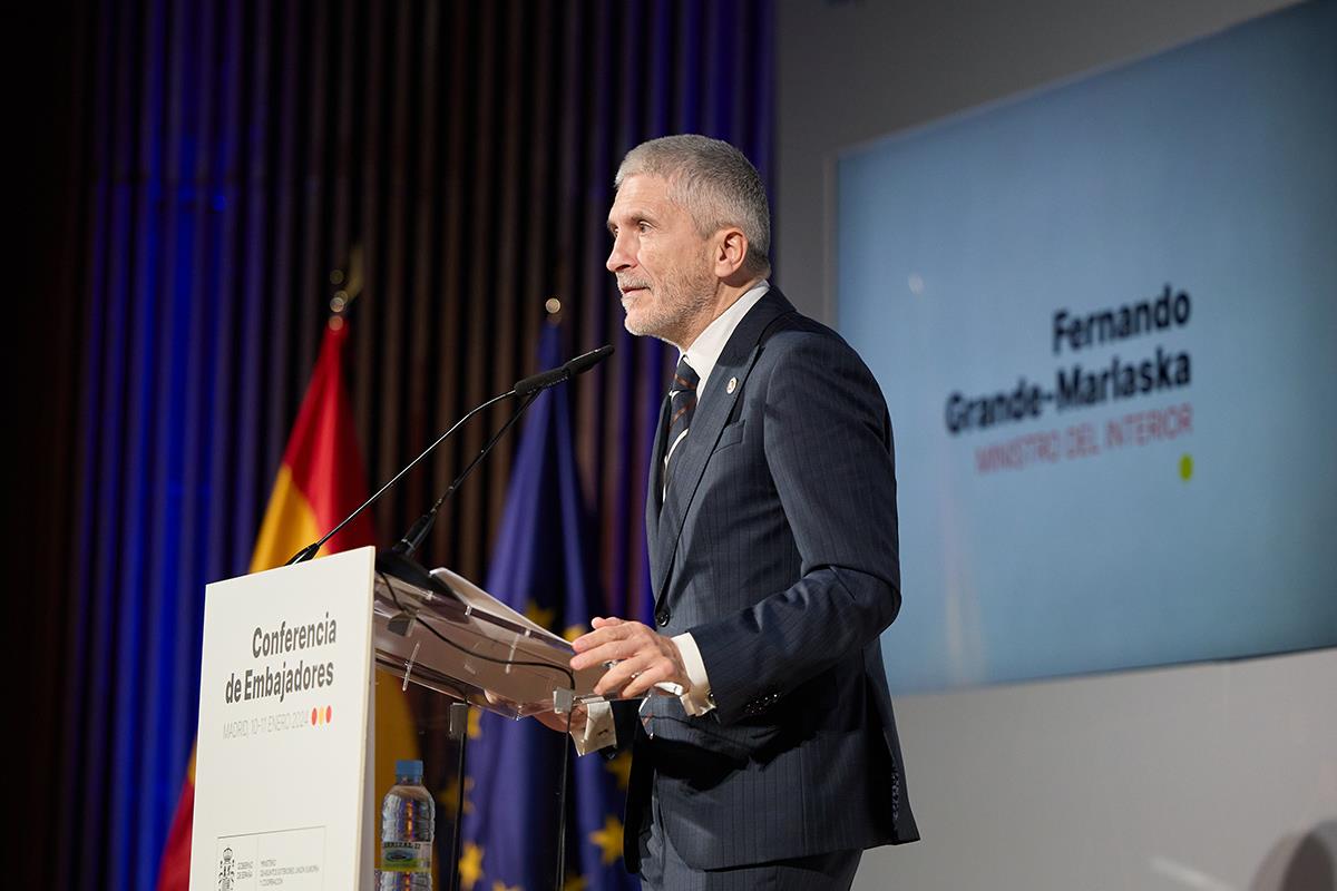 El ministro del Interior, Fernando Grande-Marlaska, interviene en la Conferencia de Embajadores.