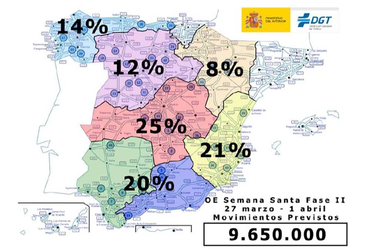 Mapa de desplazamientos de la 2ª fase de la Operación Especial de la Dirección General de Tráfico